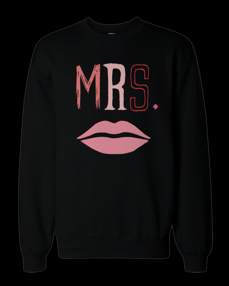 His and Her Mr Mustache and Mrs Lips Matching Sweatshirts for Couples