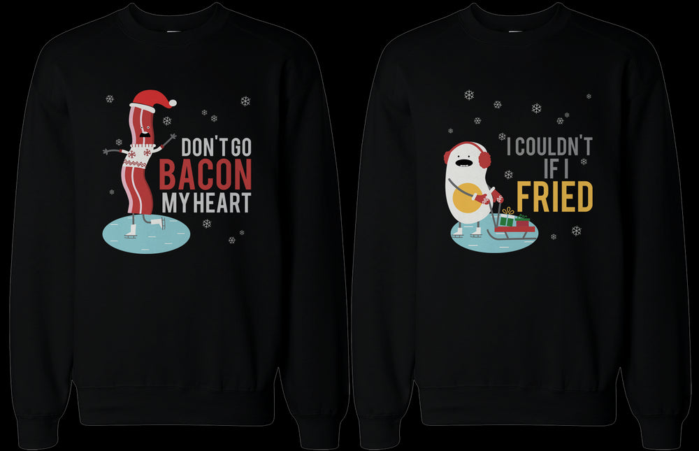 Bacon and Egg Couple SweatShirts Funny Graphic Sweaters for Winter