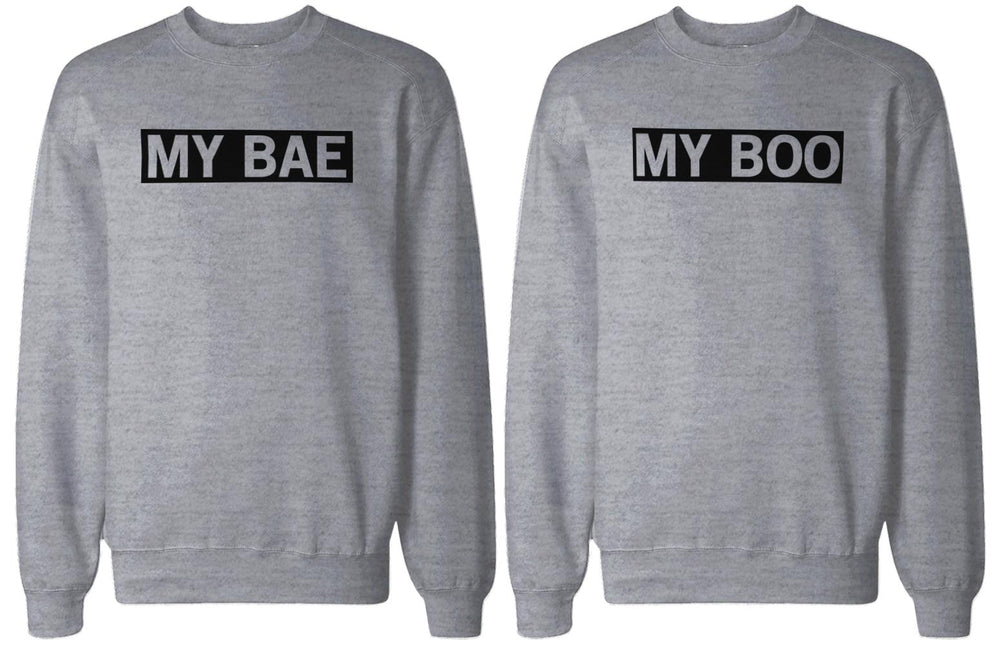 My Bae and My Boo Matching Grey Couple Sweatshirts Great Gift for Couples