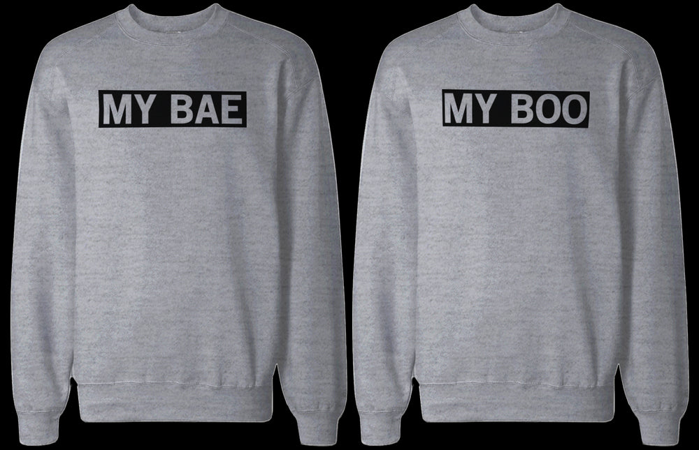 My Bae and My Boo Matching Grey Couple Sweatshirts Great Gift for Couples