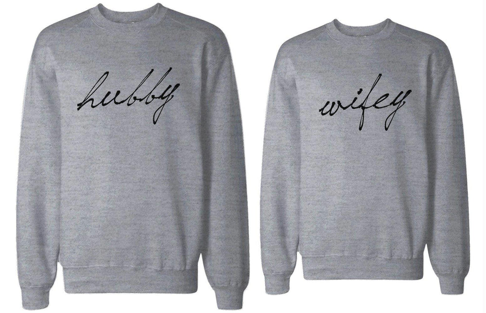 HUBBY and WIFEY Couple Sweatshirts Funny Matching Grey Outfit for Couples