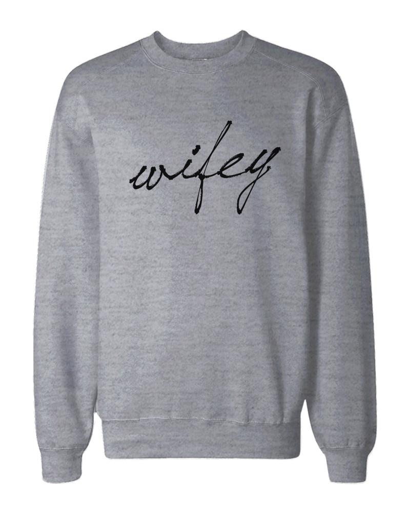 HUBBY and WIFEY Couple Sweatshirts Funny Matching Grey Outfit for Couples