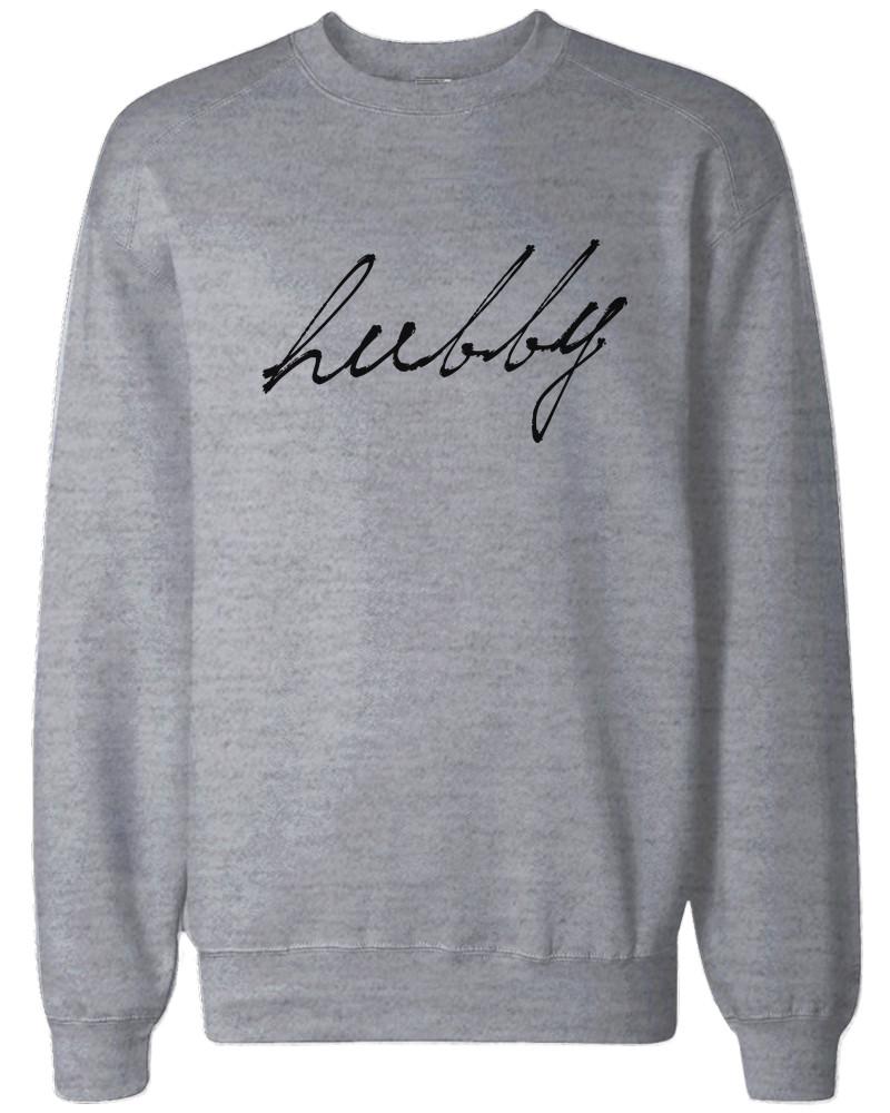 HUBBY and WIFEY Couple Sweatshirts Funny Matching Grey Outfit for Couples