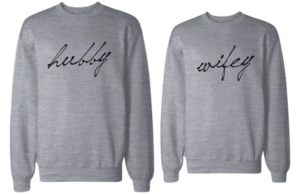 HUBBY and WIFEY Couple Sweatshirts Funny Matching Grey Outfit for Couples