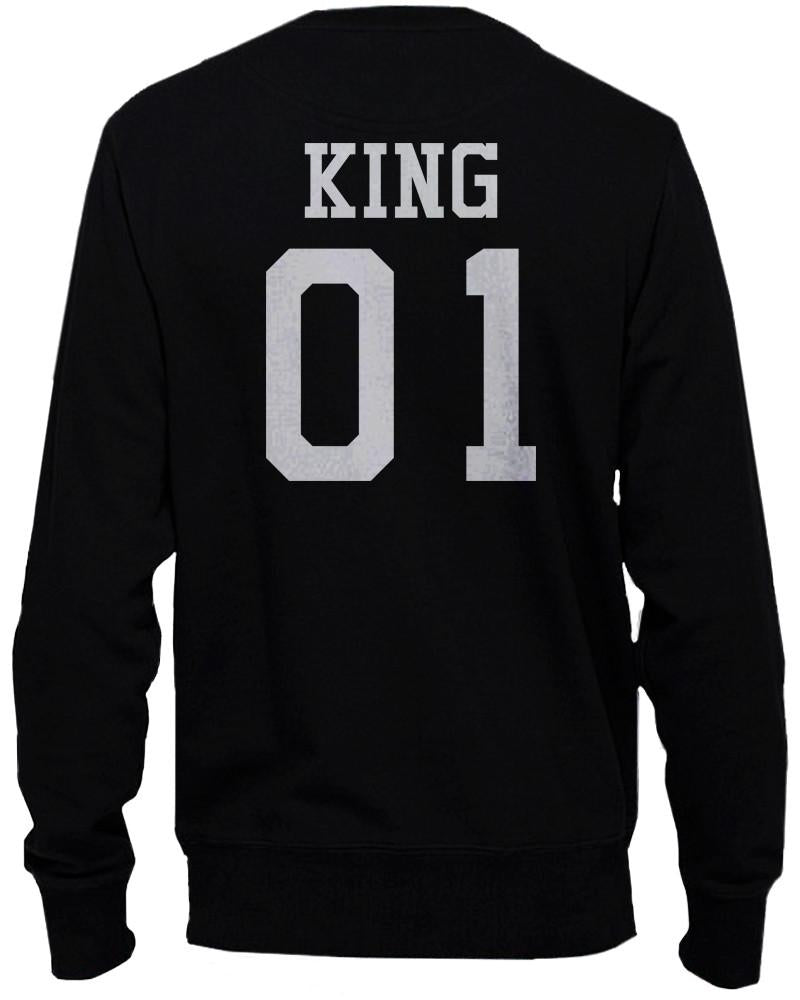 King 01 and Queen 01 Back Print Couple Sweatshirts Cute Pullover Fleece