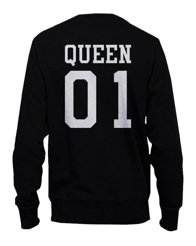 King 01 and Queen 01 Back Print Couple Sweatshirts Cute Pullover Fleece