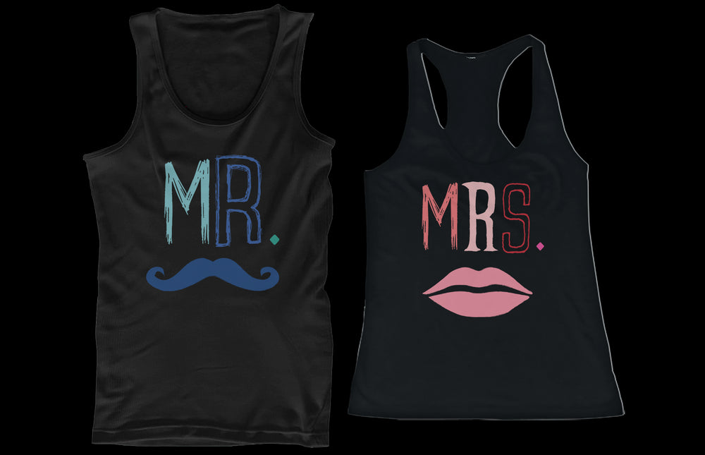 Mr Mustache and Mrs Lips Couple Tank Tops Cute Matching Tanks for Couples