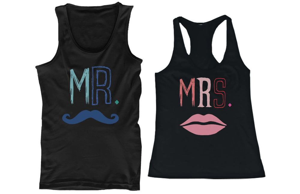 Mr Mustache and Mrs Lips Couple Tank Tops Cute Matching Tanks for Couples