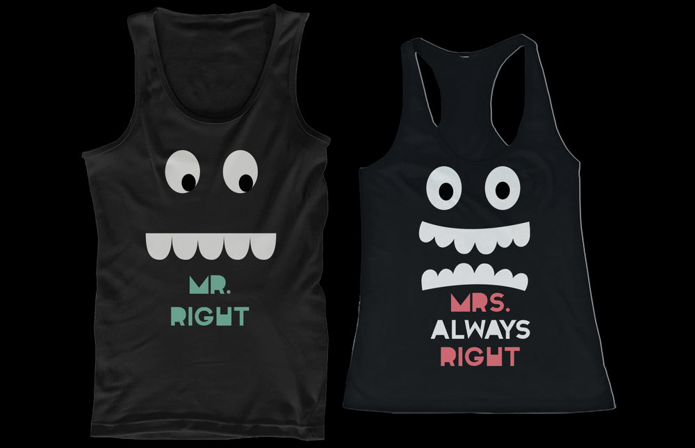 Mr. Right and Mrs. Always Right His and Her Matching Tank Tops for Couples