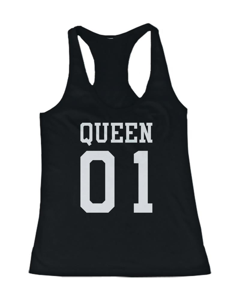 King 01 Queen 01 Couple Tank Tops Matching Tanks Summer Vacation Tee