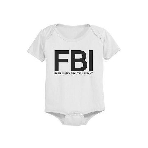 Funny FBI Baby Bodysuit - White Pre-Shrunk Cotton Snap-On Style Baby Bodysuit