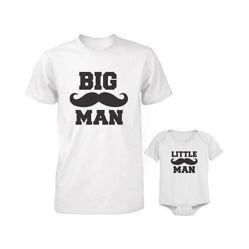 Dad and Baby Matching White T-Shirt and Bodysuit Set - Big Man and Little Man