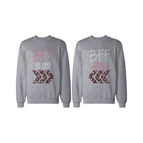 Crazy BFF Floral Print Grey Sweatshirts for Best Friends Matching Sweater