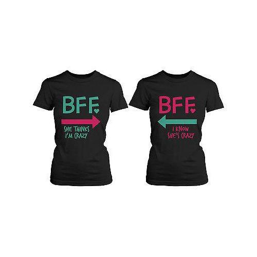 Funny Best Friend Shirts - Crazy BFF Matching Black Cotton T-Shirts