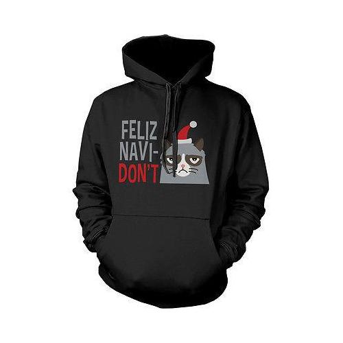 Funny Grumpy Cat Christmas Hoodies - Feliz Navidon't Unisex Black Hoodie