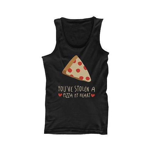 Men's Graphic Tanks - Stolen a Pizza My Heart Black Cotton Sleeveless Tank Top