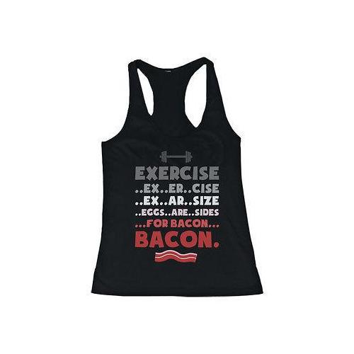 Women's Funny Black Cotton Tank Top – Exercise… Eggs Are Sides for Bacon