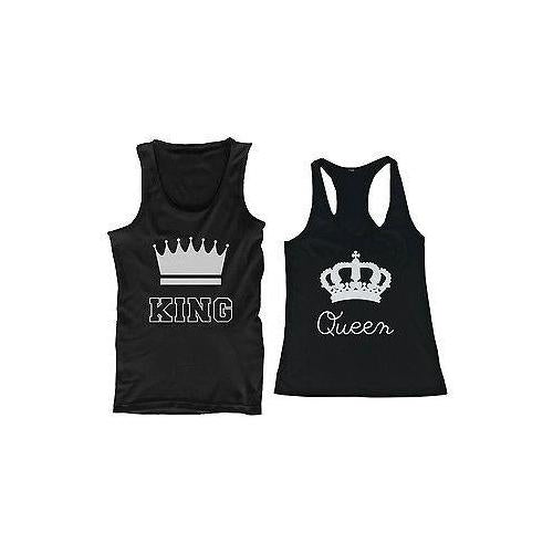 King and Queen Funny Couple Tank Tops Cute Matching Tanks for Couples